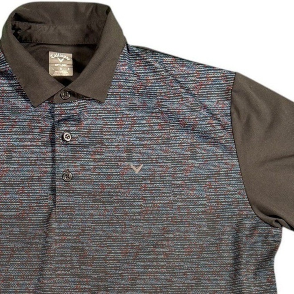 Callaway Mens Golf Polo Shirt Large Gray Blue Opti-Dri Textured Performance SS